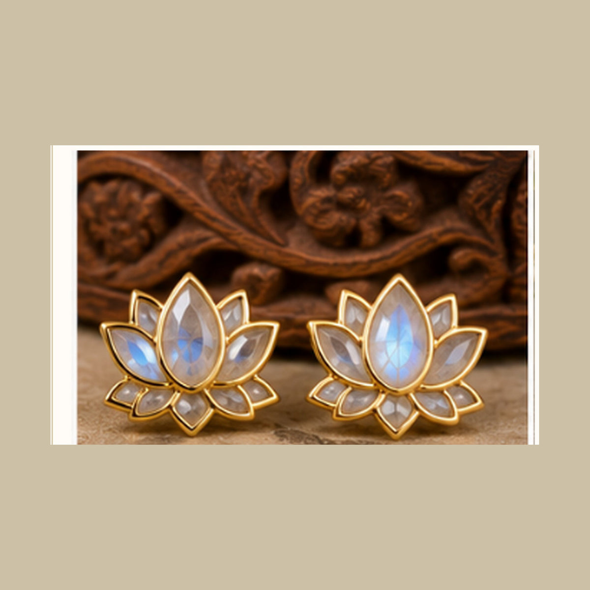 Lanka Luna Lotus Flower moonstone studs