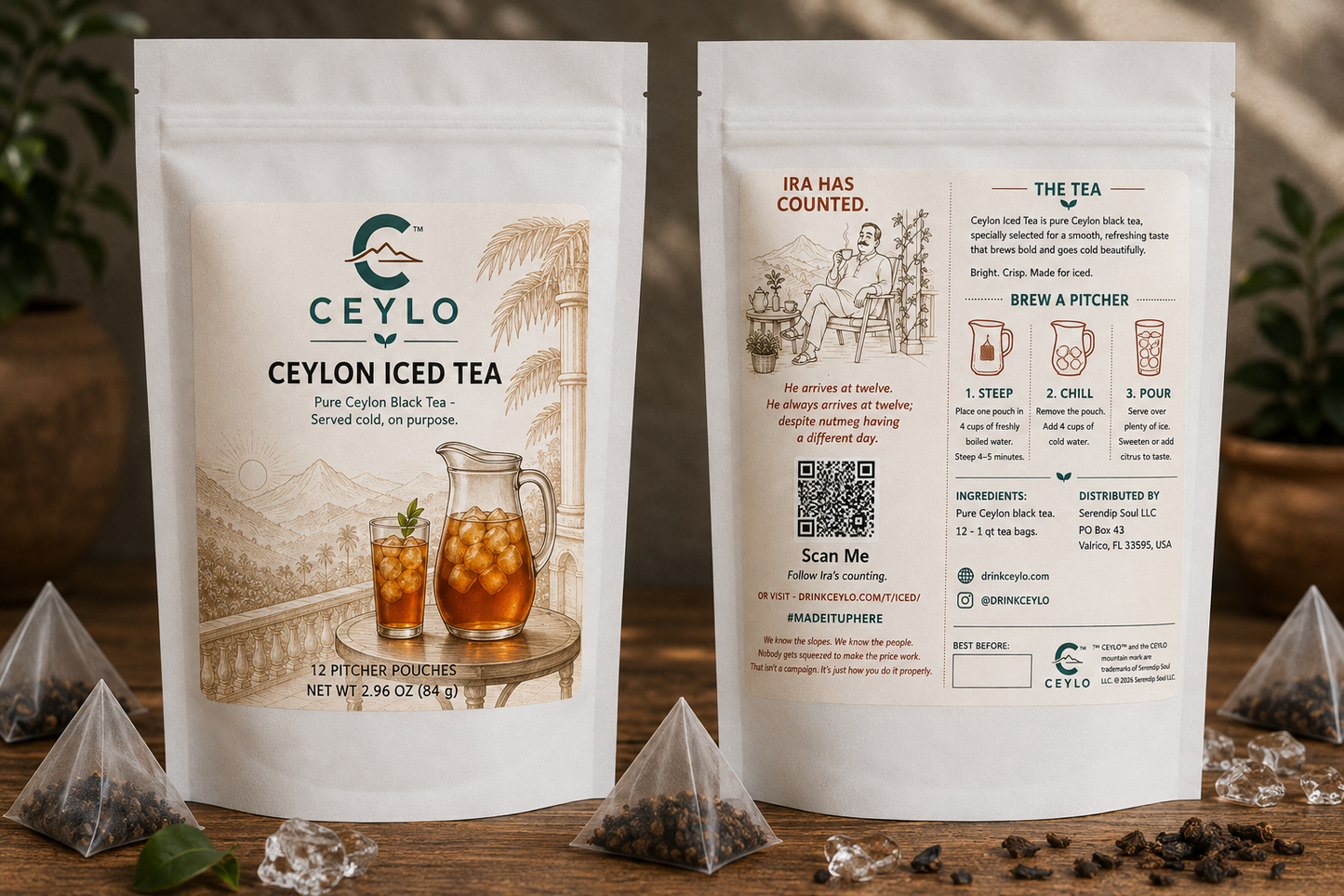 CEYLO Ceylon Iced Tea pouch, front and back