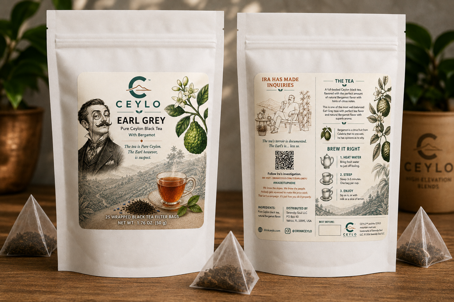 CEYLO Earl Grey Tea pouch, front and back