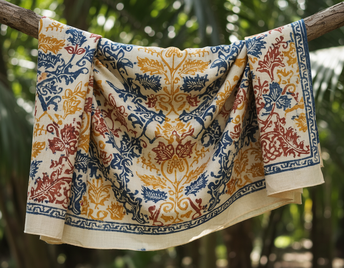 Hand-Stamped Cotton Batik Scarf