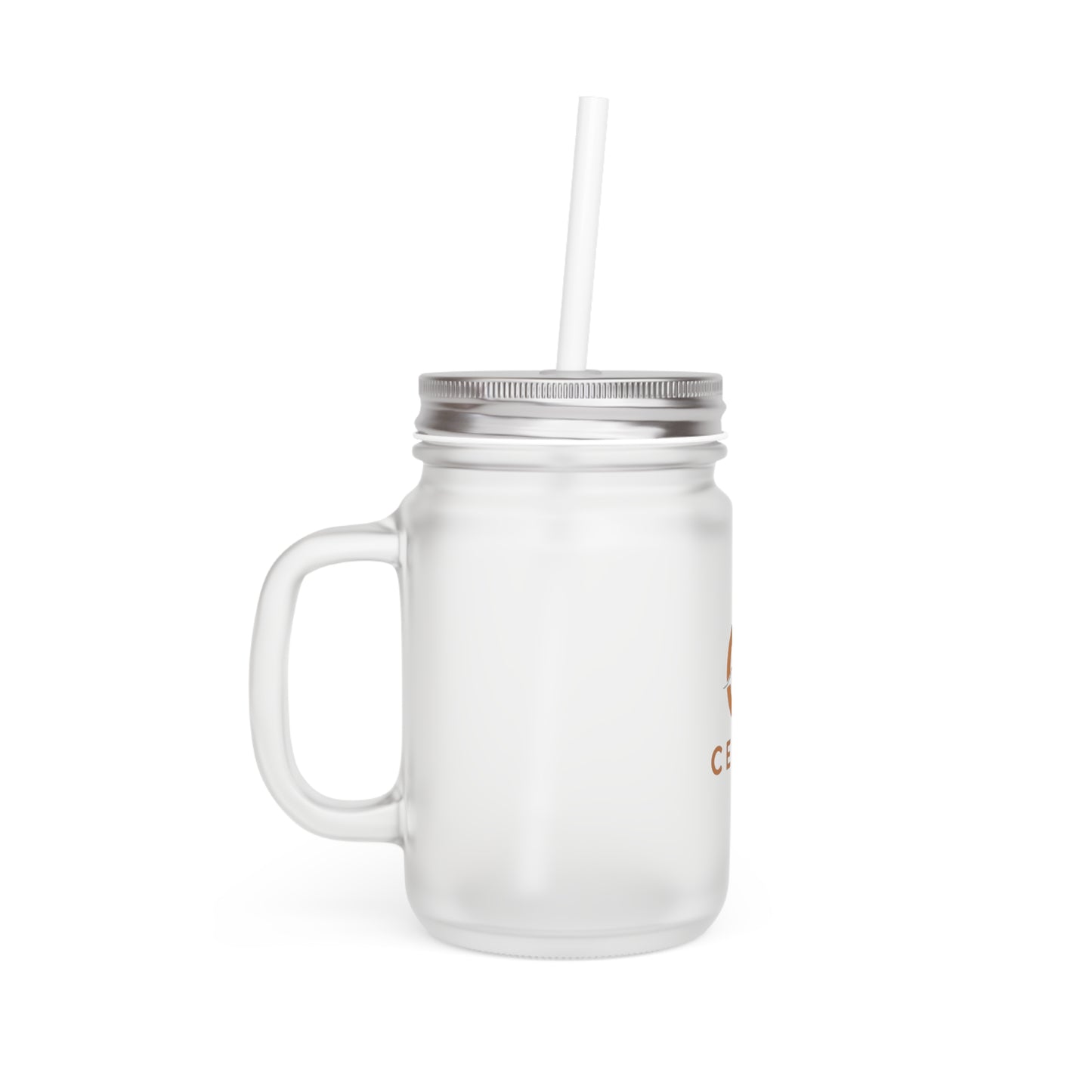 CEYLO Coffee Logo Mason Jar Tumbler — Frosted Glass Mason Jar with Straw