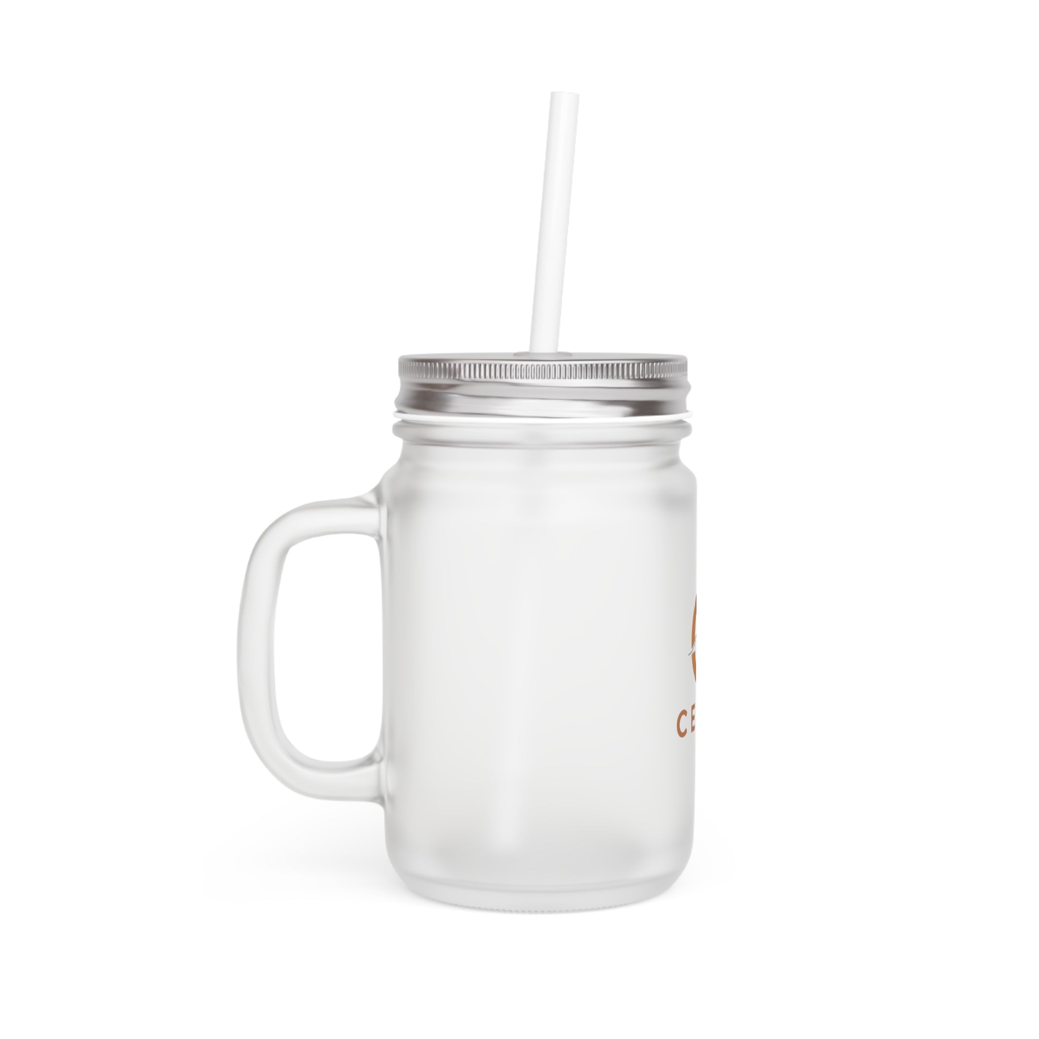 CEYLO Coffee Logo Mason Jar Tumbler — Frosted Glass Mason Jar with Straw