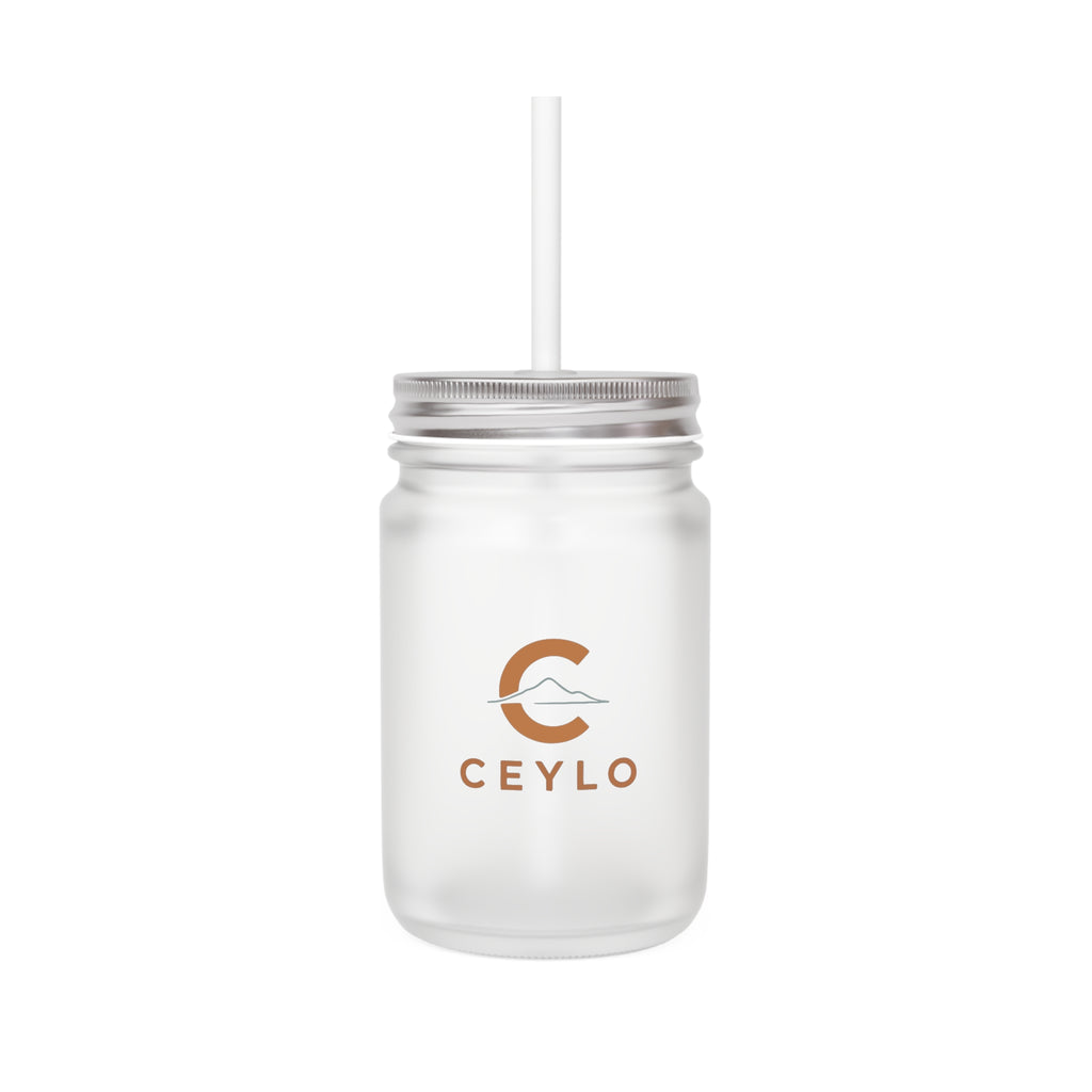 CEYLO Coffee Logo Mason Jar Tumbler — Frosted Glass Mason Jar with Straw