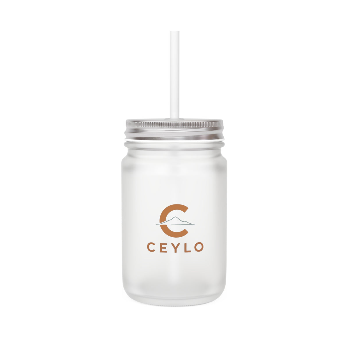 CEYLO Coffee Logo Mason Jar Tumbler — Frosted Glass Mason Jar with Straw