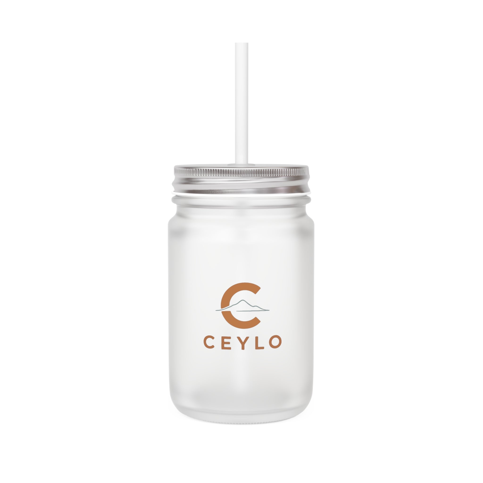 CEYLO Coffee Logo Mason Jar Tumbler — Frosted Glass Mason Jar with Straw