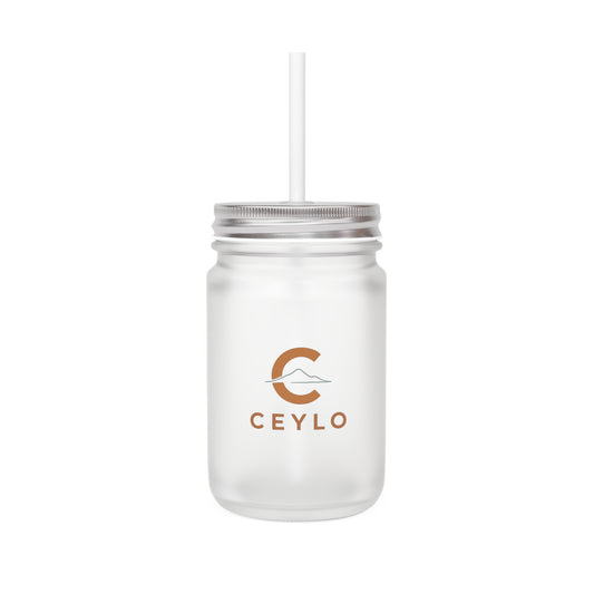CEYLO Coffee Logo Mason Jar Tumbler — Frosted Glass Mason Jar with Straw