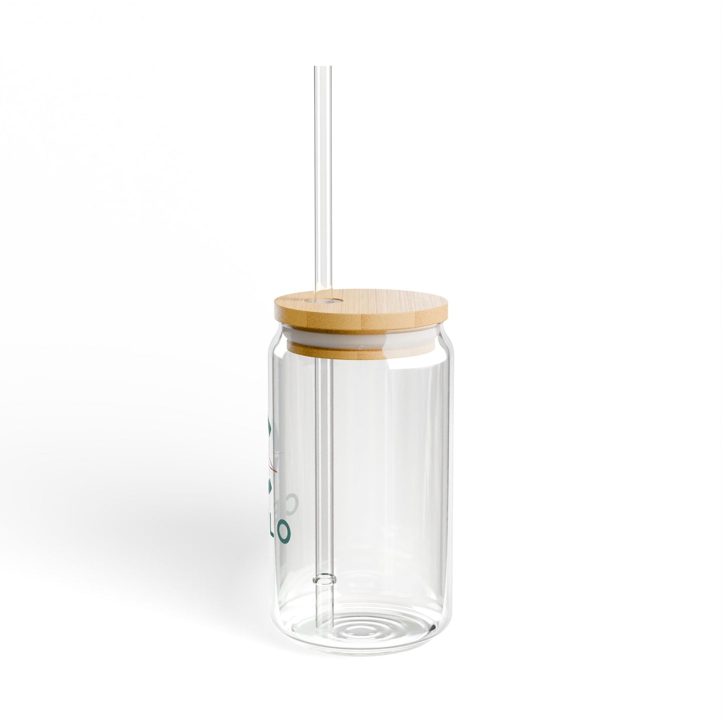 CEYLO Branded 16oz Glass Sipper with Bamboo Lid & Straw