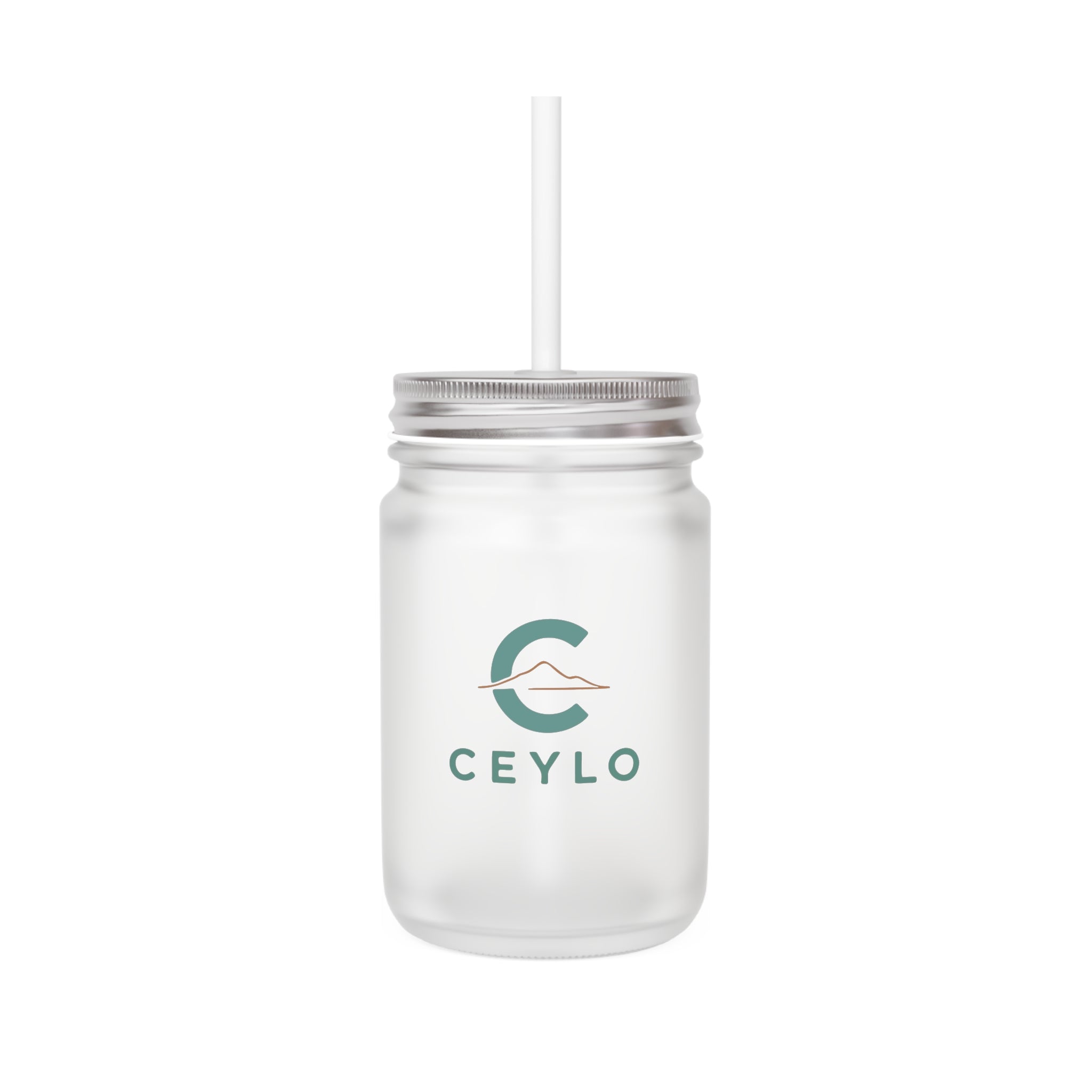 CEYLO Tea Logo Mason Jar Tumbler — Frosted Glass Mason Jar with Straw