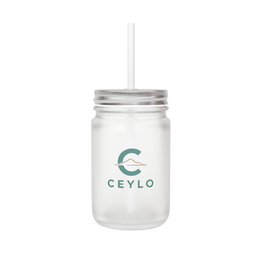 CEYLO Tea Logo Mason Jar Tumbler — Frosted Glass Mason Jar with Straw