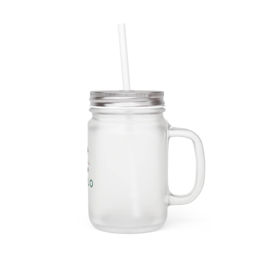 CEYLO Tea Logo Mason Jar Tumbler — Frosted Glass Mason Jar with Straw