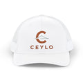 CEYLO Mountain Logo Trucker Cap — White Snapback Mesh Hat