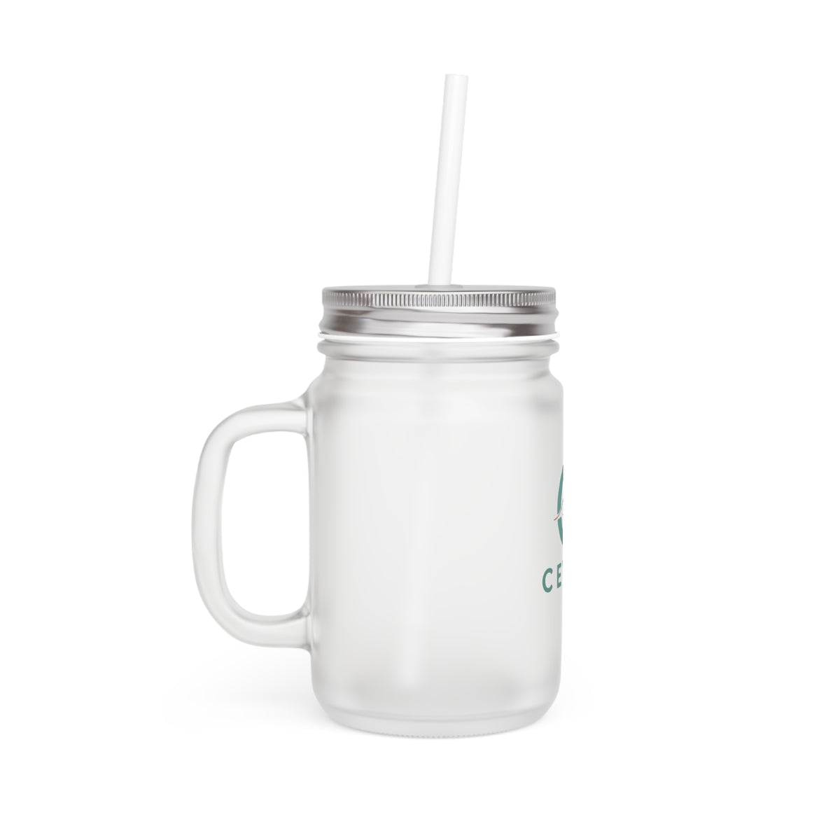 CEYLO Tea Logo Mason Jar Tumbler — Frosted Glass Mason Jar with Straw