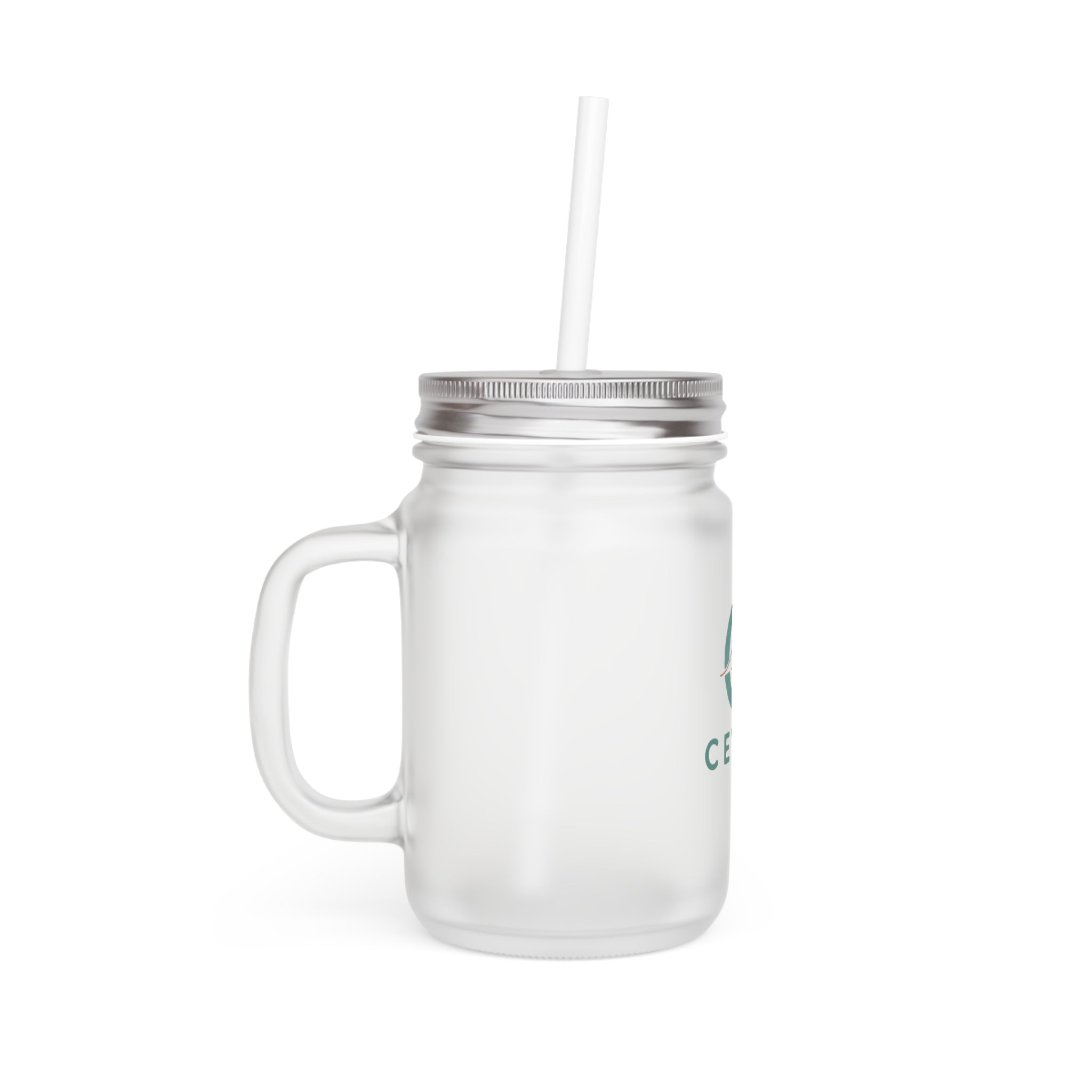 CEYLO Tea Logo Mason Jar Tumbler — Frosted Glass Mason Jar with Straw