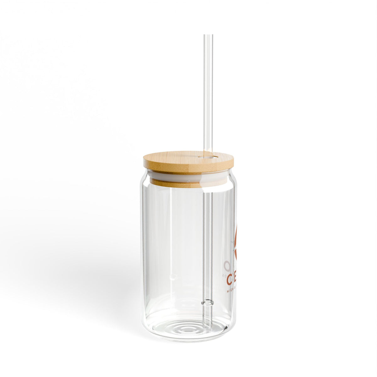 Ceylo Branded 16oz Glass Sipper with Bamboo Lid & Straw