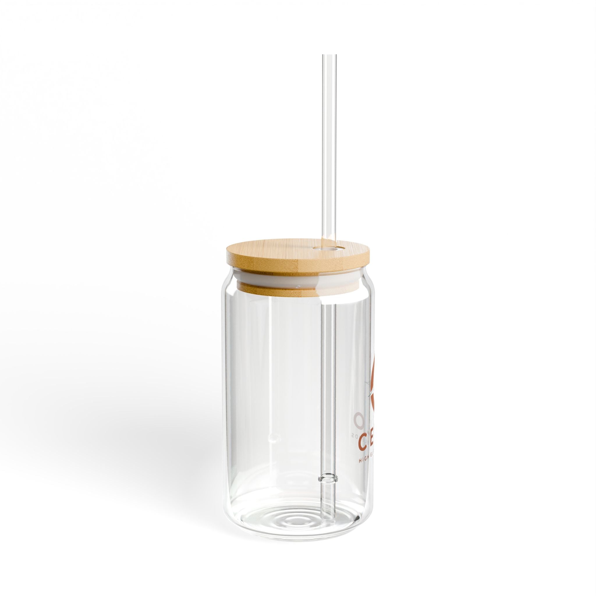 Ceylo Branded 16oz Glass Sipper with Bamboo Lid & Straw