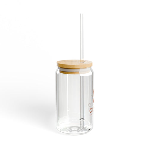 Ceylo Branded 16oz Glass Sipper with Bamboo Lid & Straw