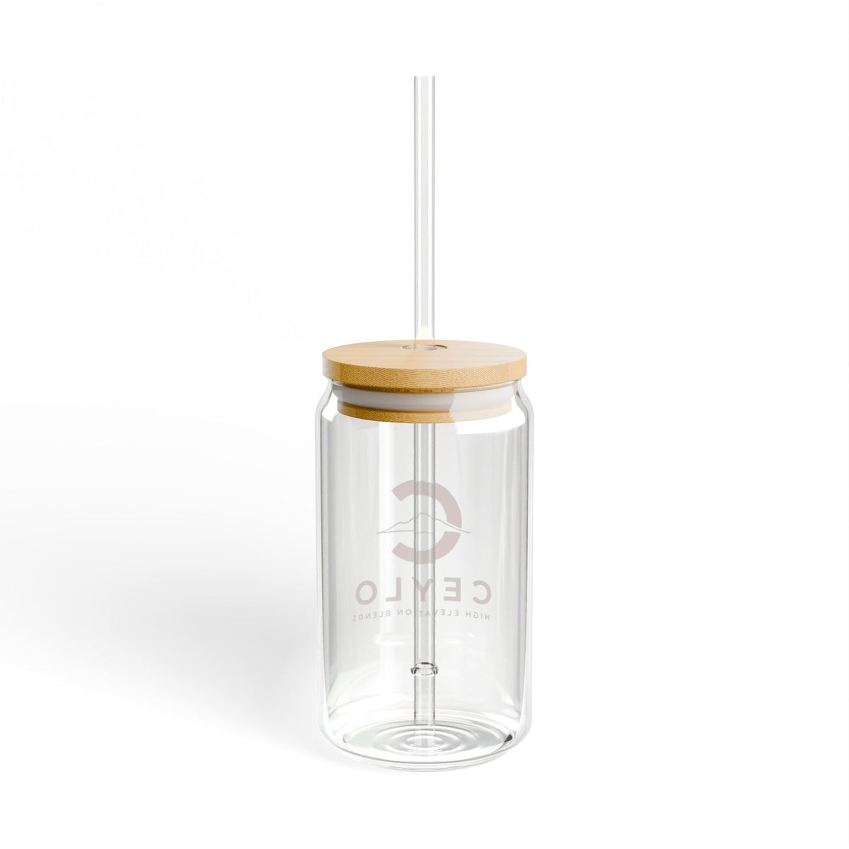 Ceylo Branded 16oz Glass Sipper with Bamboo Lid & Straw