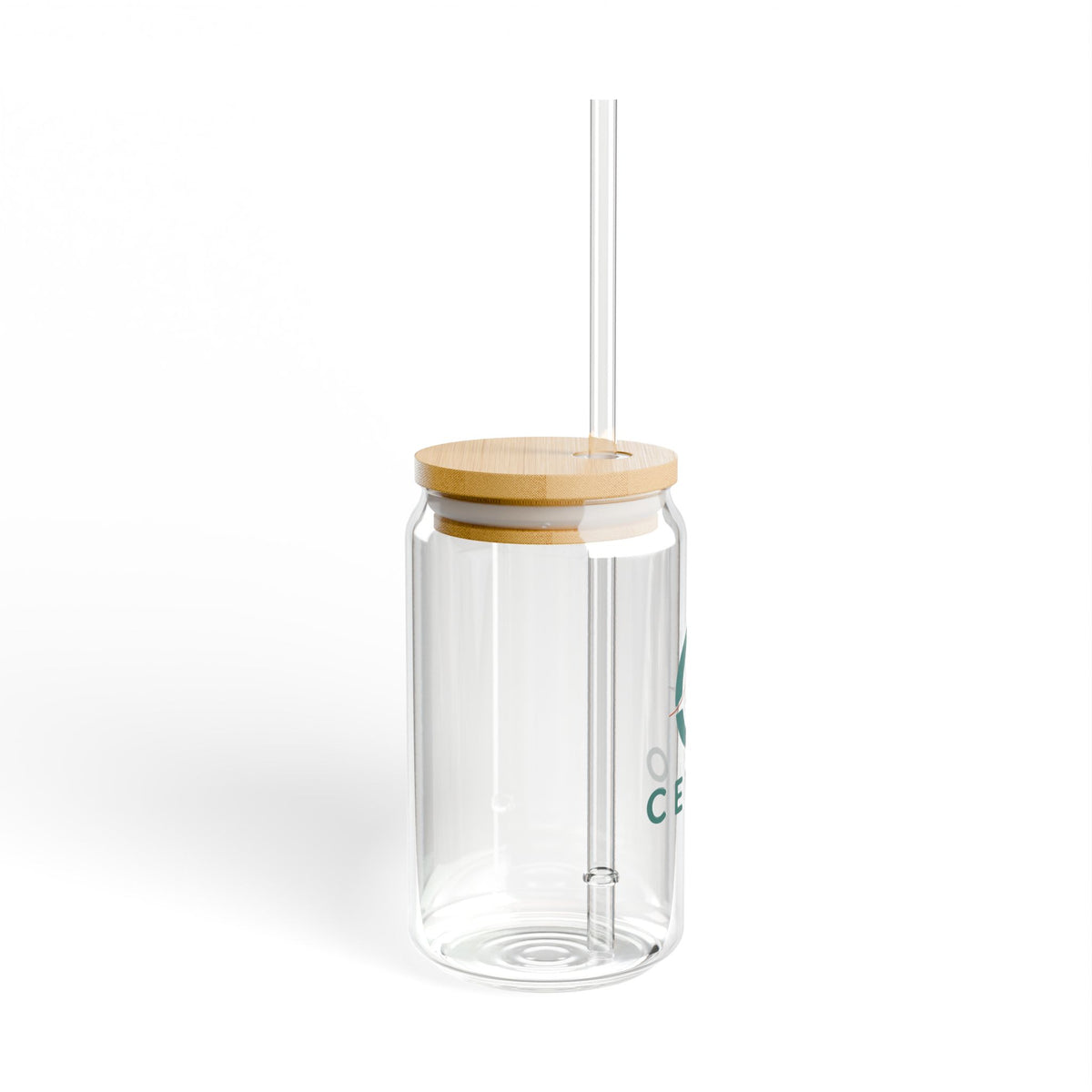 CEYLO Branded 16oz Glass Sipper with Bamboo Lid & Straw