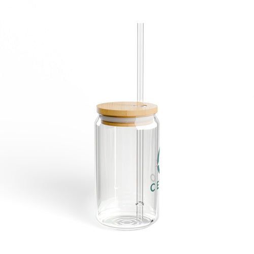 CEYLO Branded 16oz Glass Sipper with Bamboo Lid & Straw