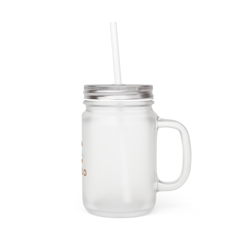 CEYLO Coffee Logo Mason Jar Tumbler — Frosted Glass Mason Jar with Straw