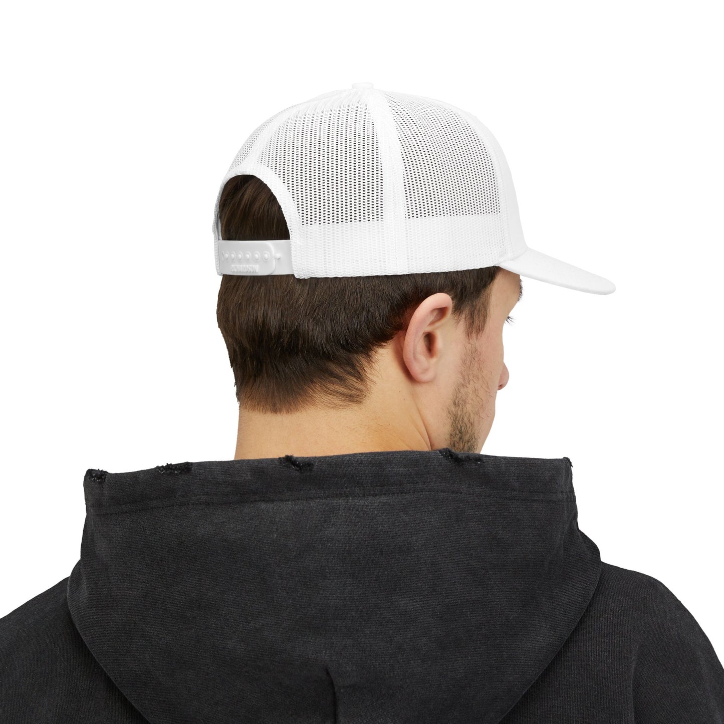 CEYLO Mountain Logo Trucker Cap — White Snapback Mesh Hat