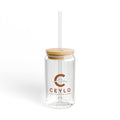 Ceylo Branded 16oz Glass Sipper with Bamboo Lid & Straw