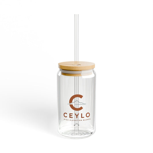 Ceylo Branded 16oz Glass Sipper with Bamboo Lid & Straw