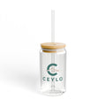 CEYLO Branded 16oz Glass Sipper with Bamboo Lid & Straw