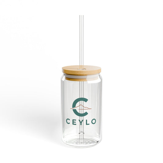 CEYLO Branded 16oz Glass Sipper with Bamboo Lid & Straw