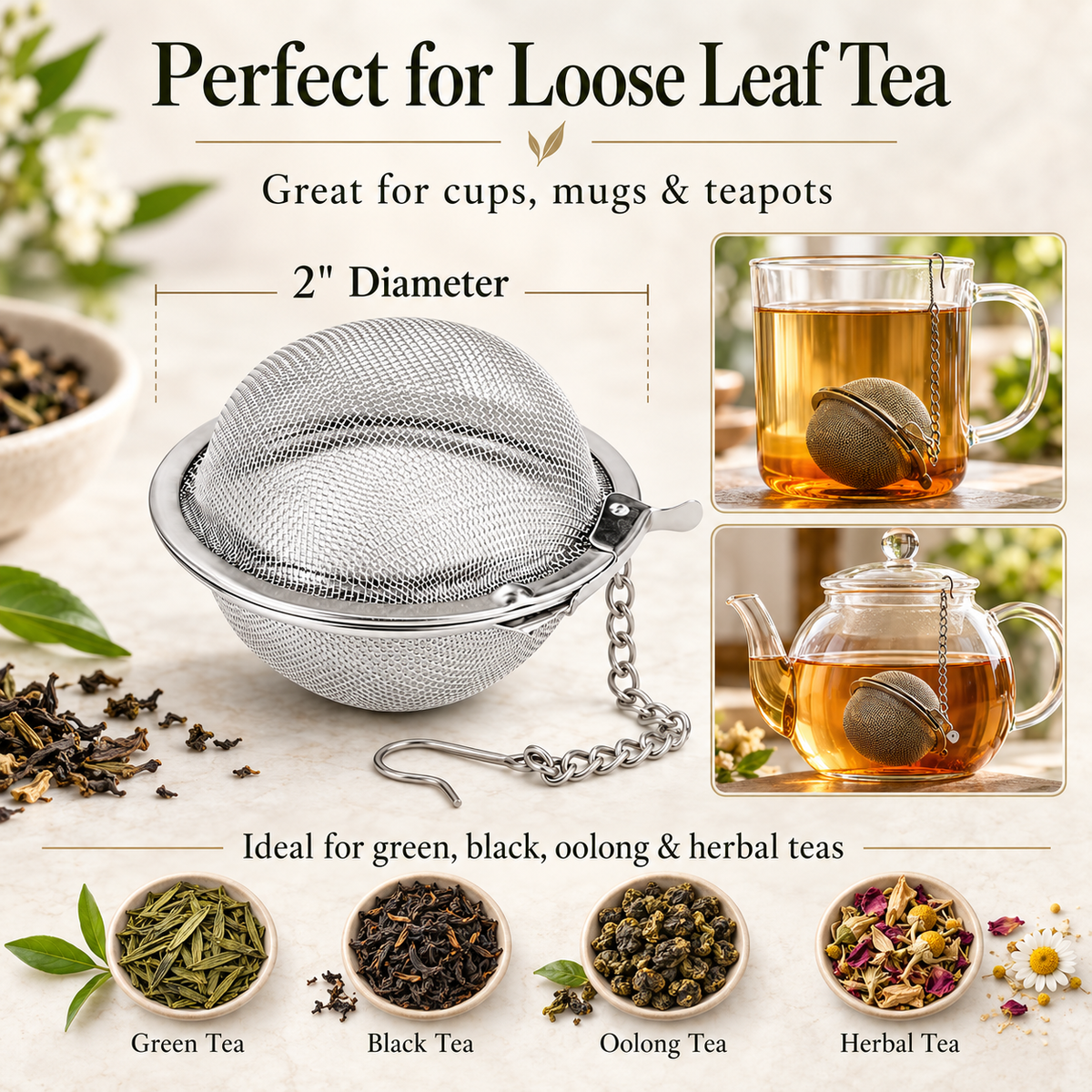 2" Infusion Balls, Set of 3 | Stainless Steel | Tea Strainers