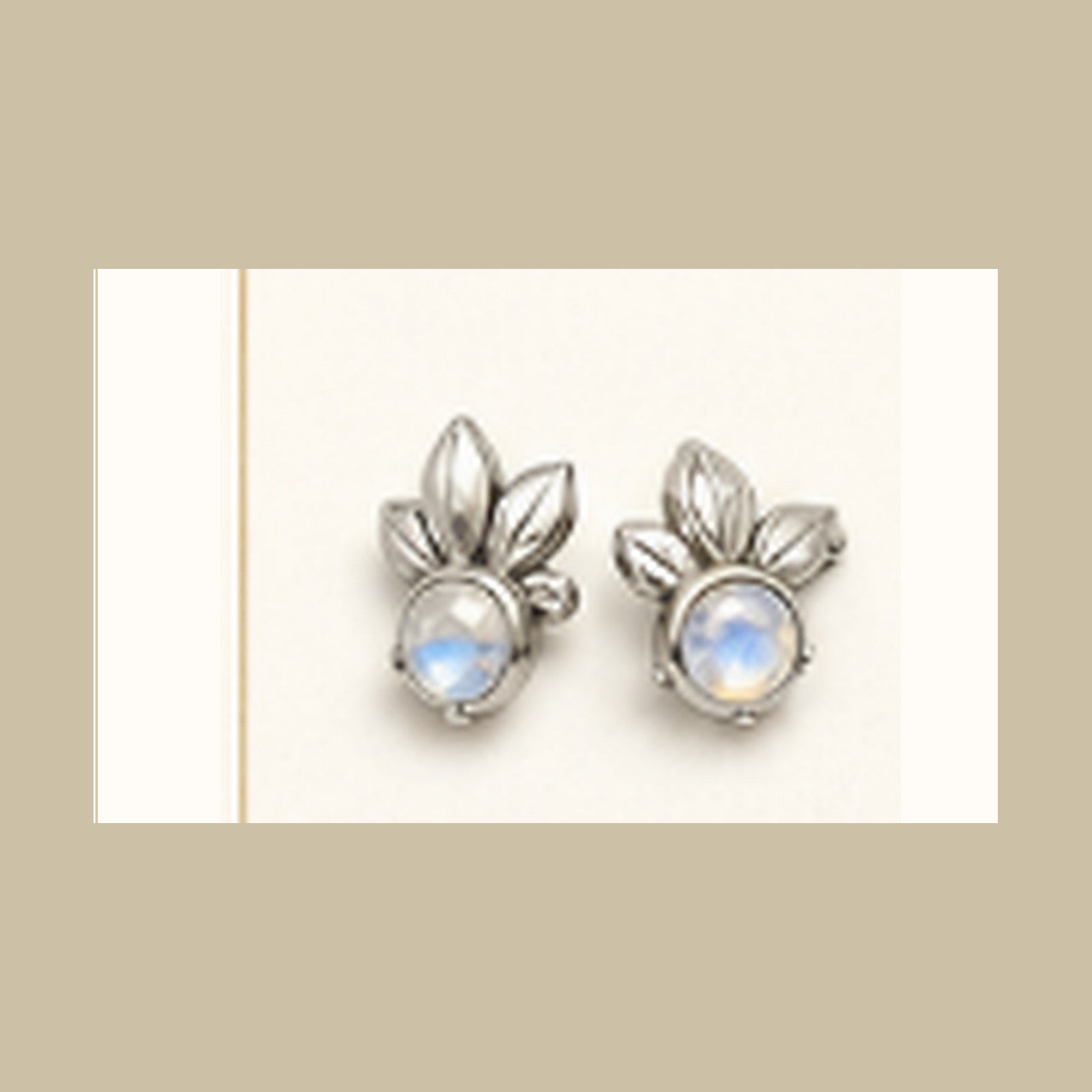 Lanka Luna Tea Bud Studs Silver Leaf moonstone earrings