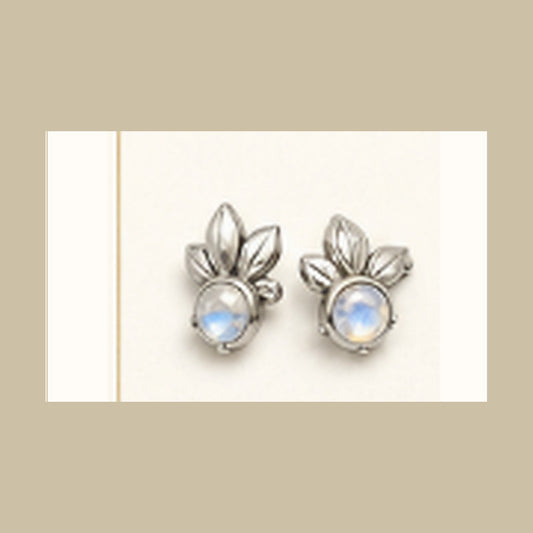 Lanka Luna Tea Bud Studs Silver Leaf moonstone earrings