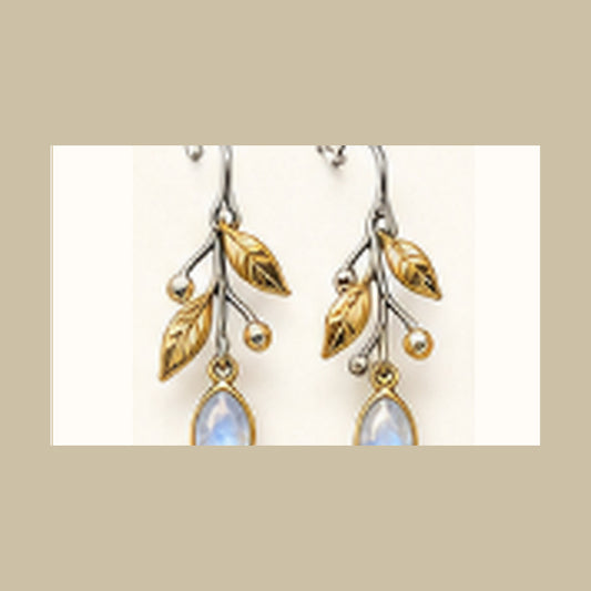 Lanka Luna Asymmetric Tea-Branch moonstone earrings