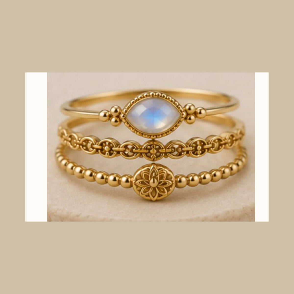 Lanka Luna Kandyan Heritage moonstone ring stack