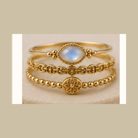 Lanka Luna Kandyan Heritage moonstone ring stack