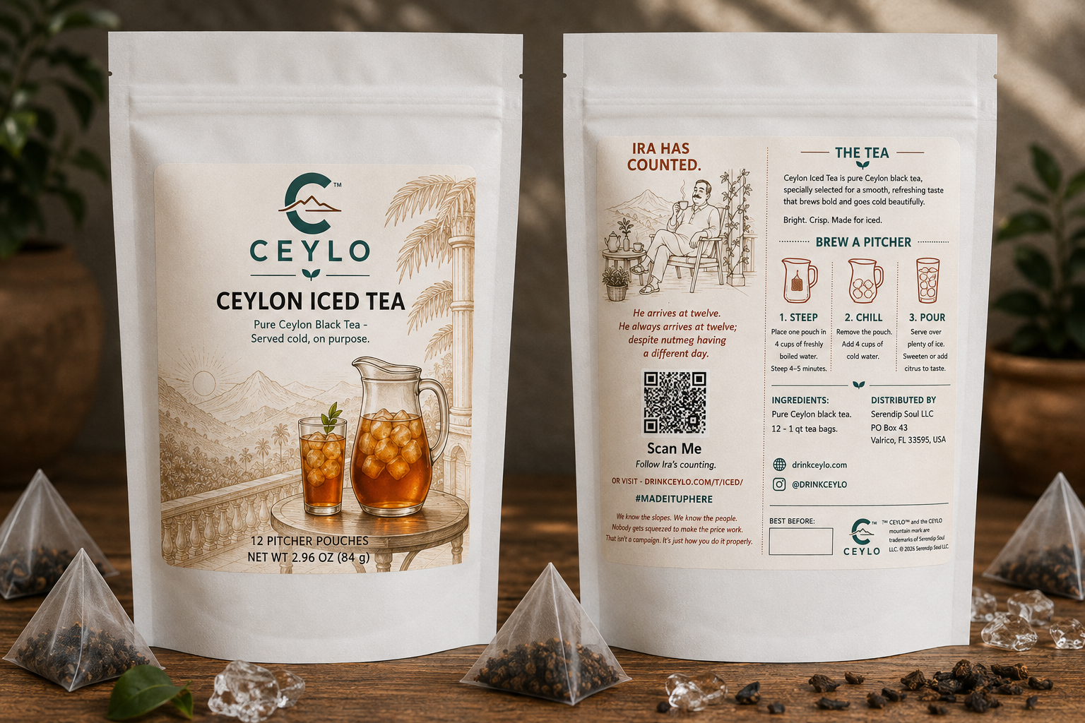 CEYLO Ceylon Iced Tea pouch, front and back