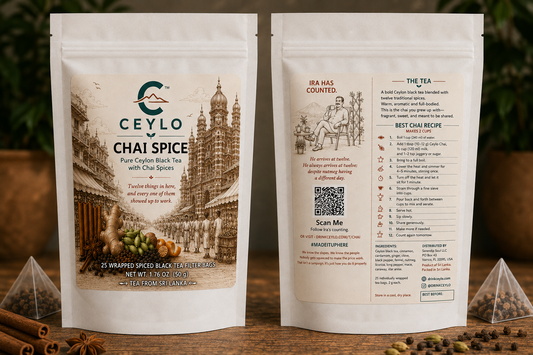 CEYLO Chai Spice Tea pouch, front and back