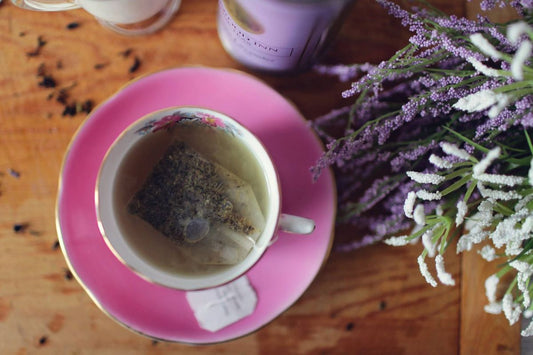 Tea bag steeping in a teacup