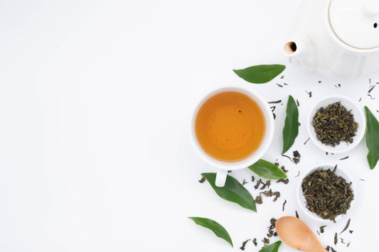 Loose-leaf green tea with leaves