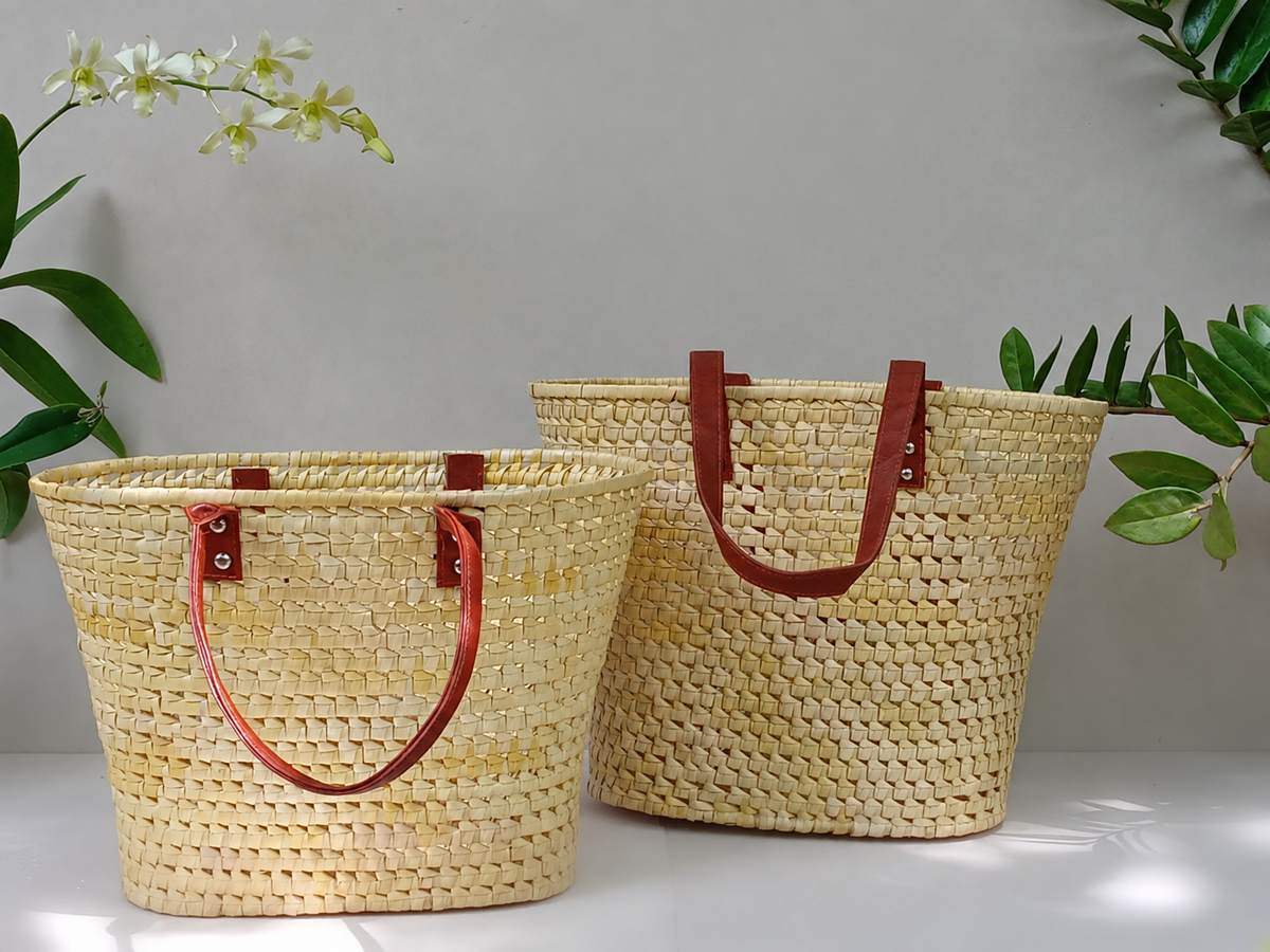 Open Weave Market Basket, Snap Handles — two baskets