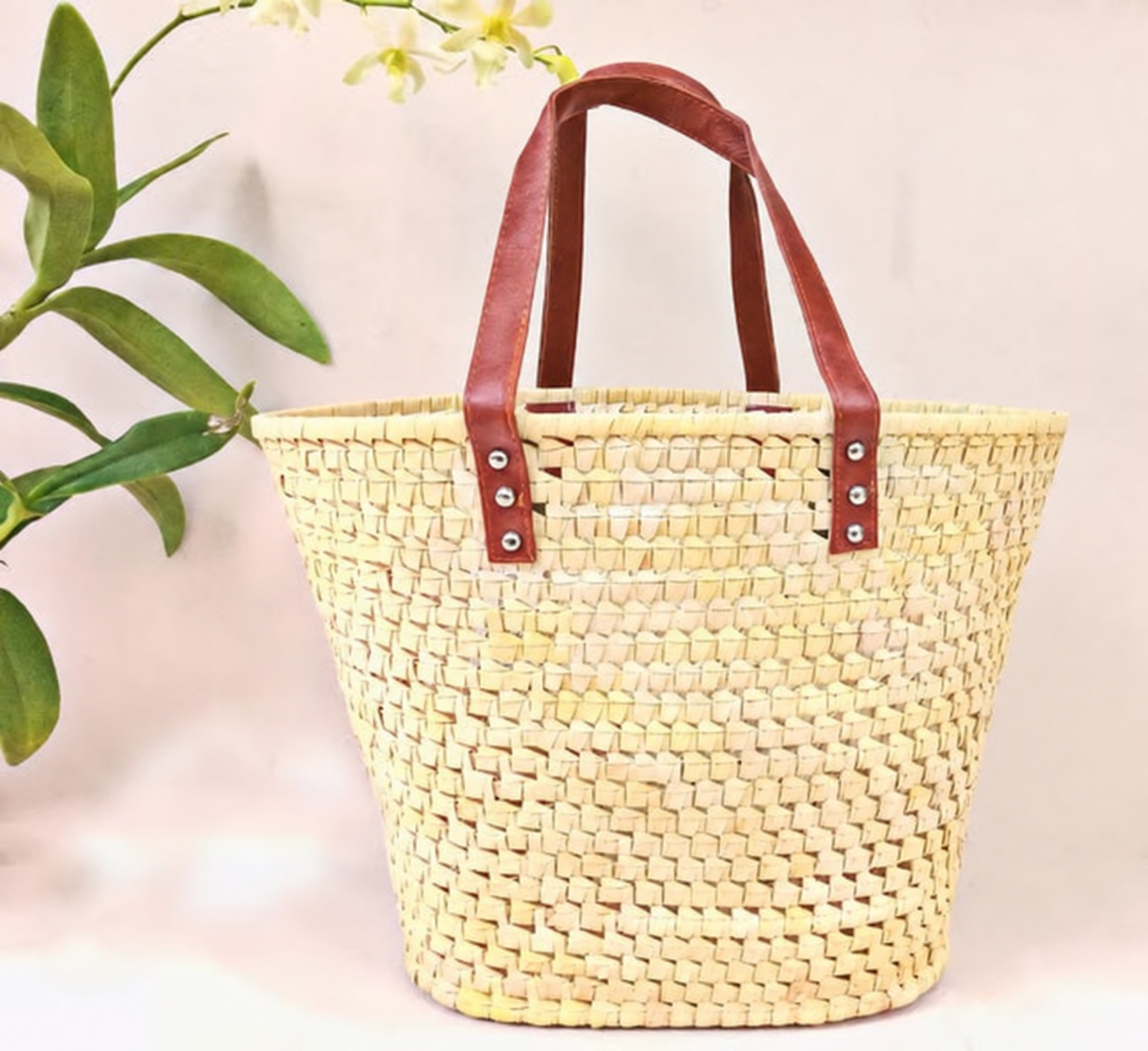 Open Weave Market Basket, Snap Handles — single basket